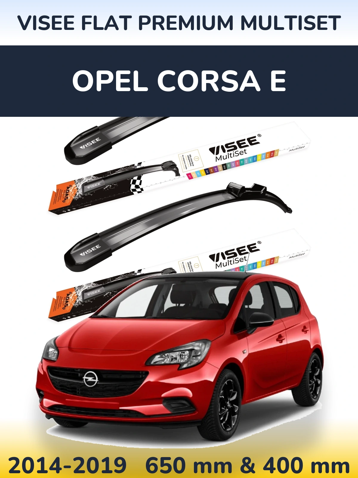 Комплект передних дворников VISEE FLAT PREMIUM MultiSet 650 & 400 мм для Opel Corsa E 2014-2019