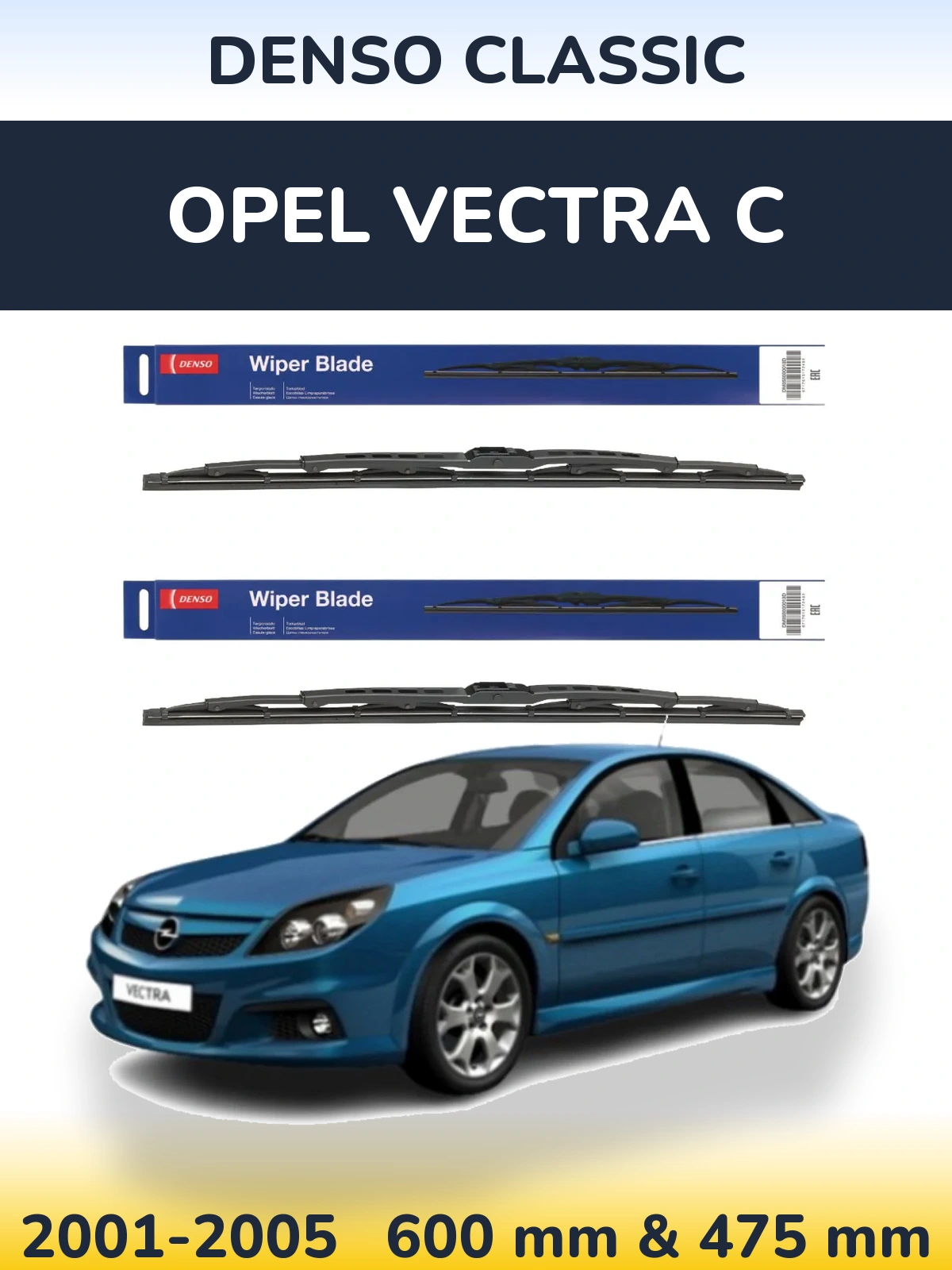 Front wiper blade set Denso Classic 600 & 475 мм for Opel Vectra C 2001-2005