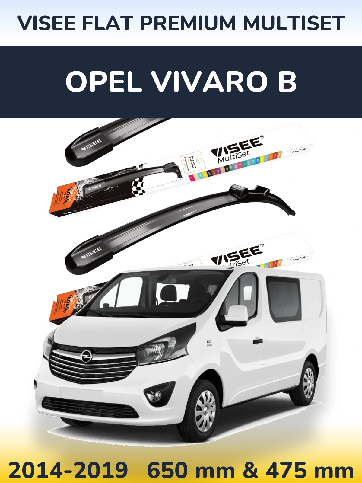 Комплект передних дворников VISEE FLAT PREMIUM MultiSet 650 & 475 мм для Opel Vivaro B 2014-2019