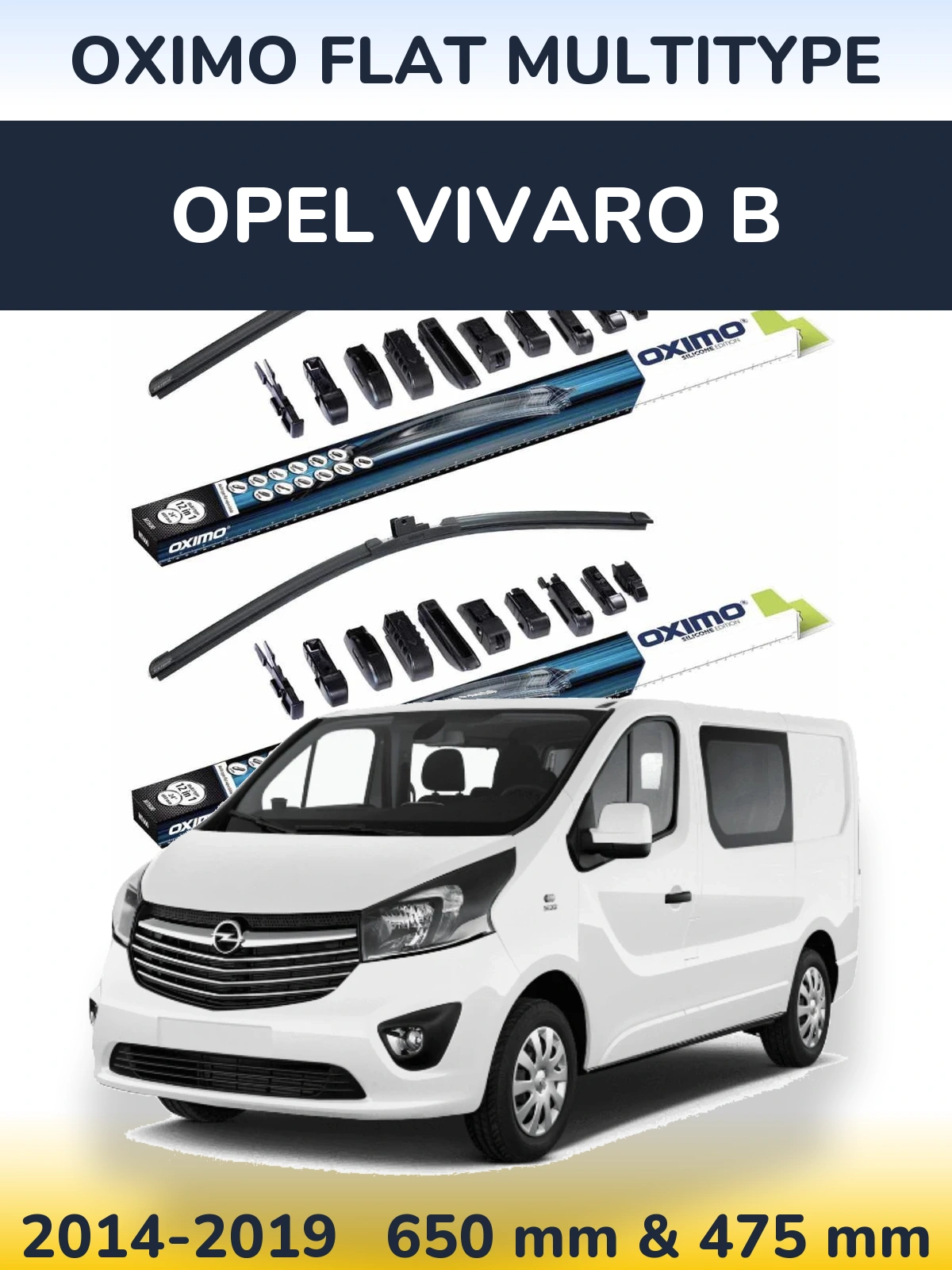 Комплект передних дворников Oximo Flat MultiТипe 650 & 475 мм для Opel Vivaro B 2014-2019