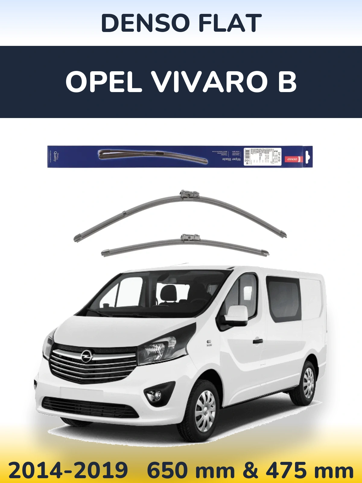 Front wiper blade set Denso Flat 650 & 475 мм for Opel Vivaro B 2014-2019