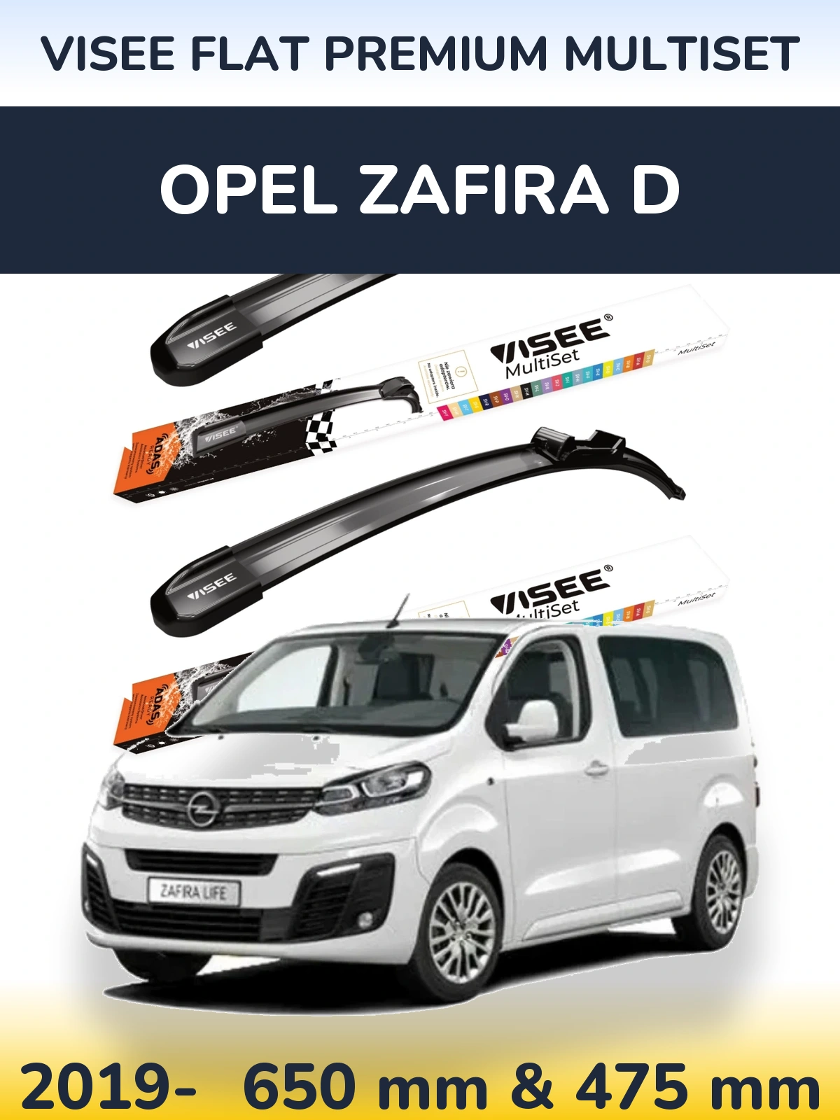 Front wiper blade set VISEE FLAT PREMIUM MultiSet 650 & 475 мм for Opel Zafira D 2019-2026