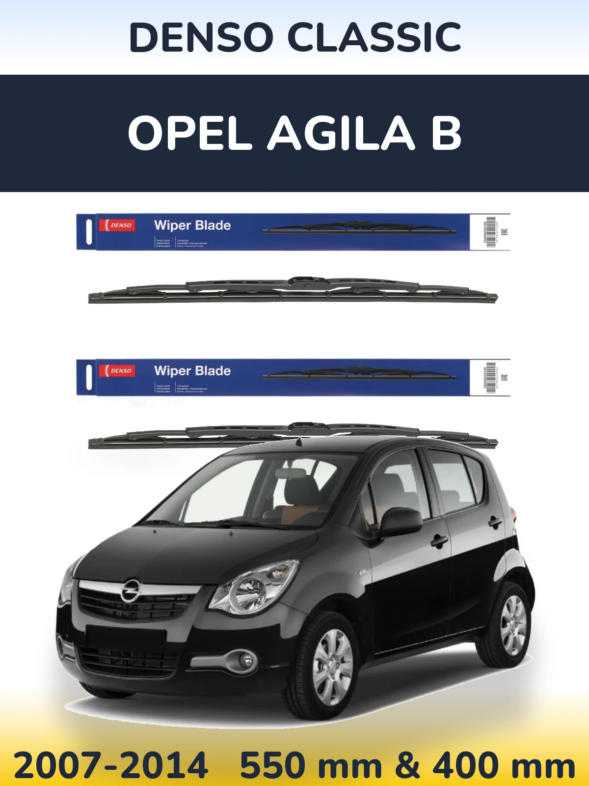 Front wiper blade set Denso Classic 550 & 400 мм for Opel Agila B 2007-2014