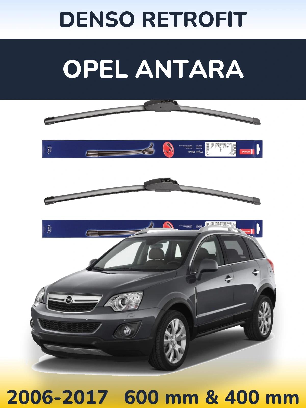 Front wiper blade set Denso Retrofit 600 & 400 mm for Opel Antara 2006-2017