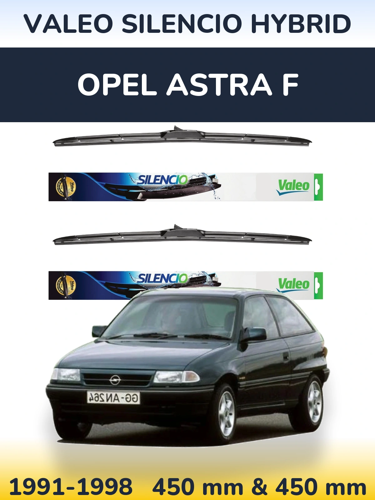 Комплект передних дворников Valeo Silencio Hybrid 450 & 450 мм для Opel Astra F 1991-1998