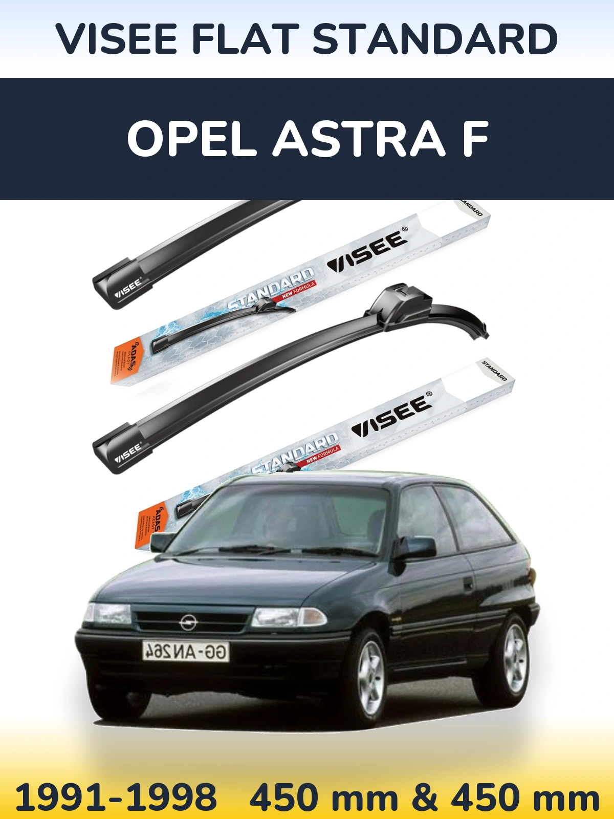 Комплект передних дворников VISEE FLAT STANDARD 450 & 450 мм для Opel Astra F 1991-1998