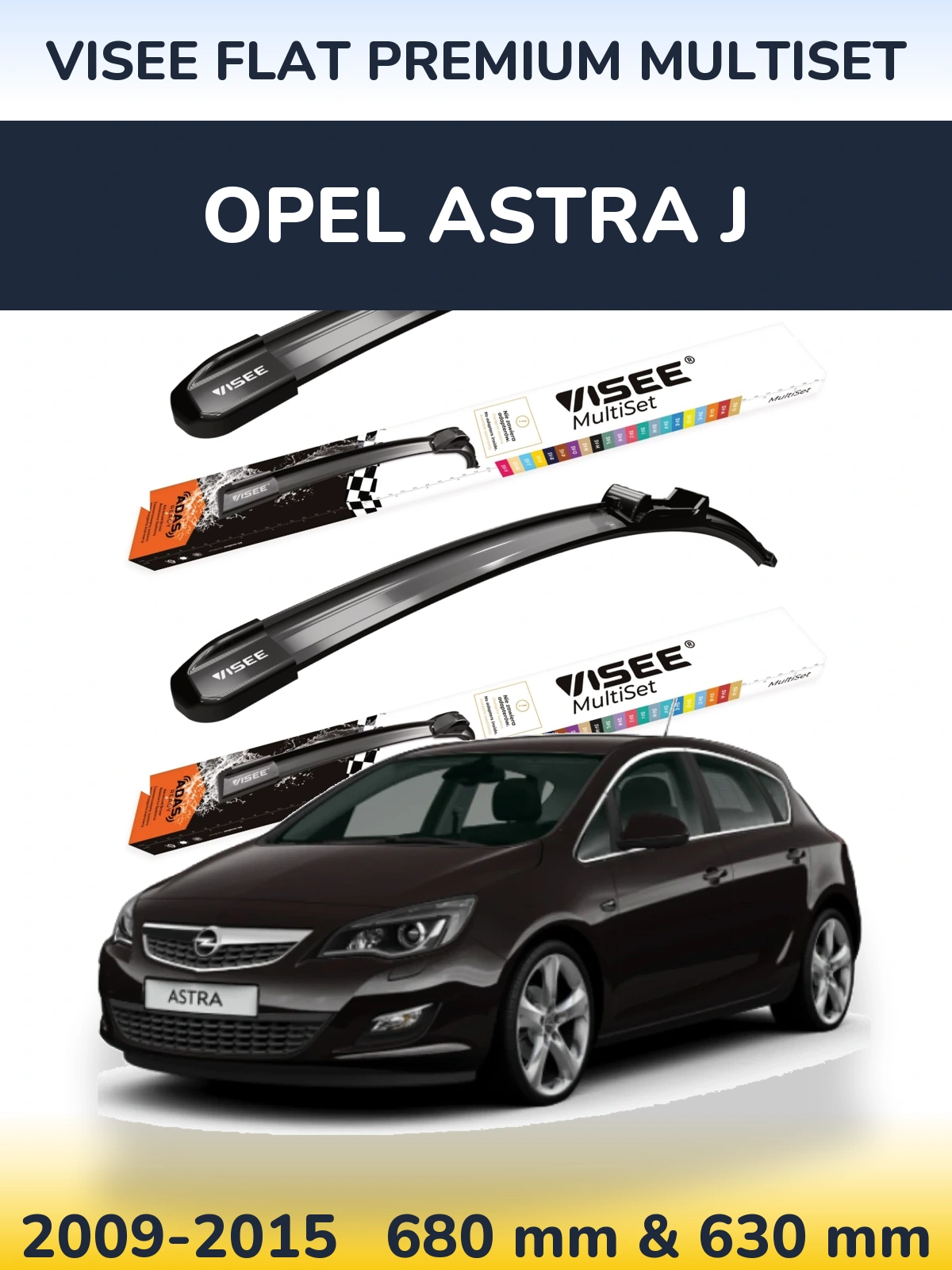 Комплект передних дворников VISEE FLAT PREMIUM MultiSet 680 & 630 мм для Opel Astra J 2009-2015