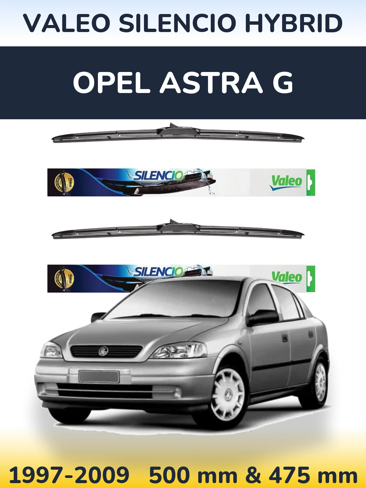 Комплект передних дворников Valeo Silencio Hybrid 500 & 475 мм для Opel Astra G 1997-2009