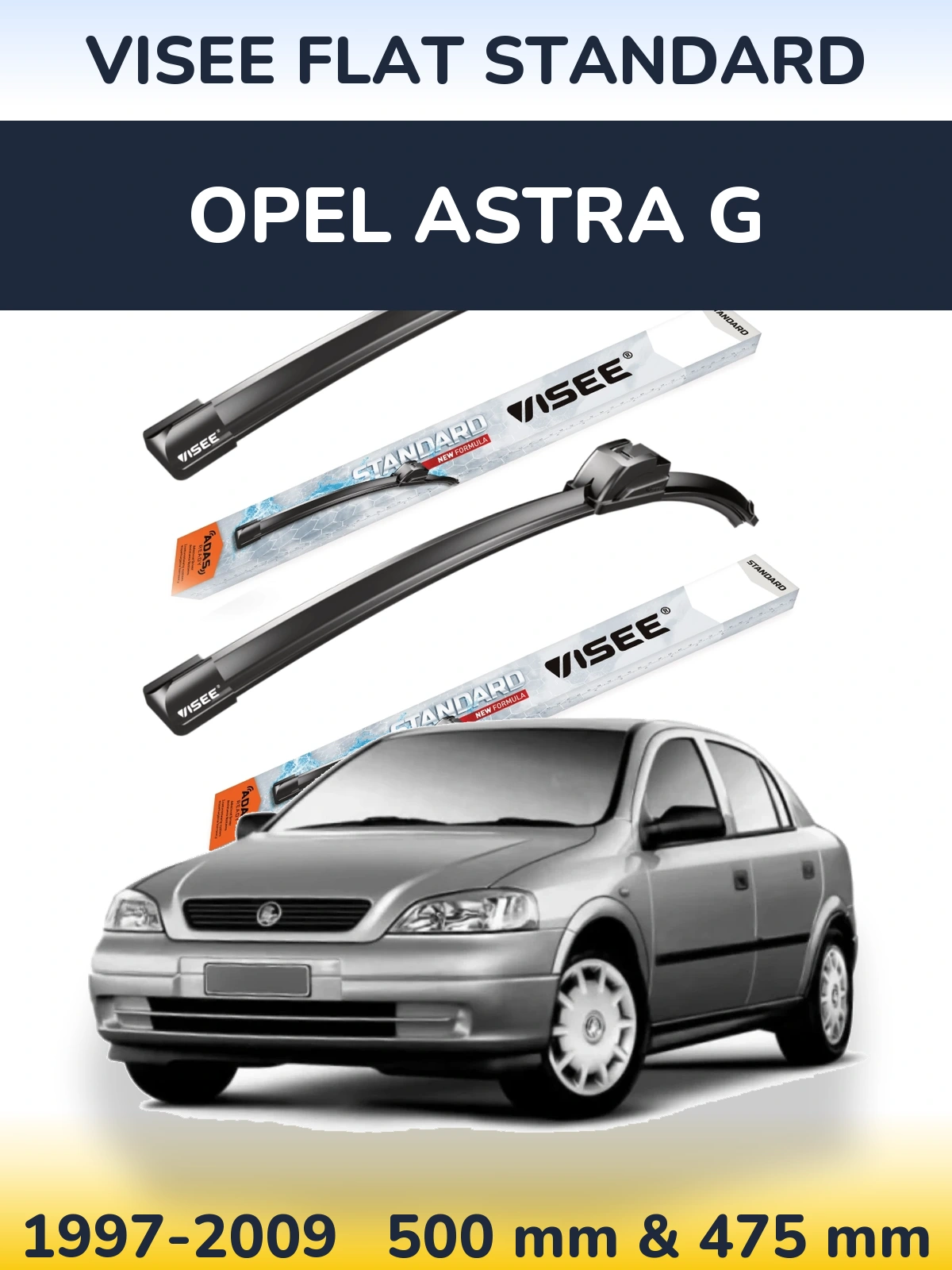Front wiper blade set VISEE FLAT STANDARD 500 & 475 мм for Opel Astra G 1997-2009