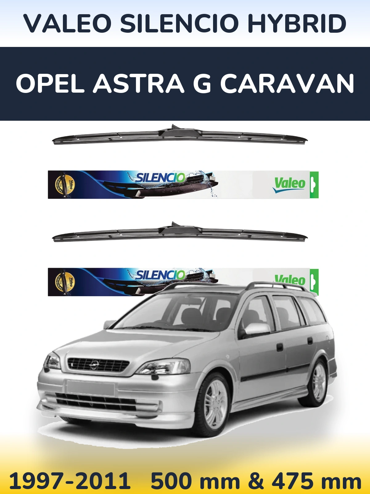 Комплект передних дворников Valeo Silencio Hybrid 500 & 475 мм для Opel Astra G Caravan 1997-2011