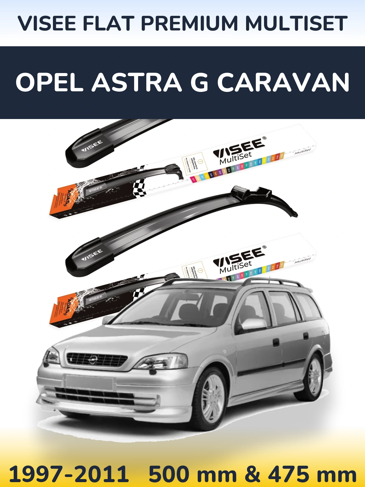 Комплект передних дворников VISEE FLAT PREMIUM MultiSet 500 & 475 мм для Opel Astra G Caravan 1997-2011