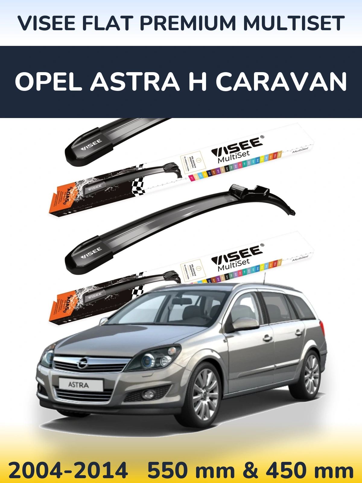 Front wiper blade set VISEE FLAT PREMIUM MultiSet 550 & 450 мм for Opel Astra H Caravan 2004-2014