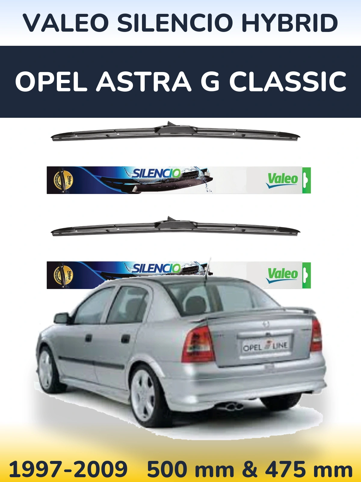 Комплект передних дворников Valeo Silencio Hybrid 500 & 475 мм для Opel Astra G Classic 1997-2009