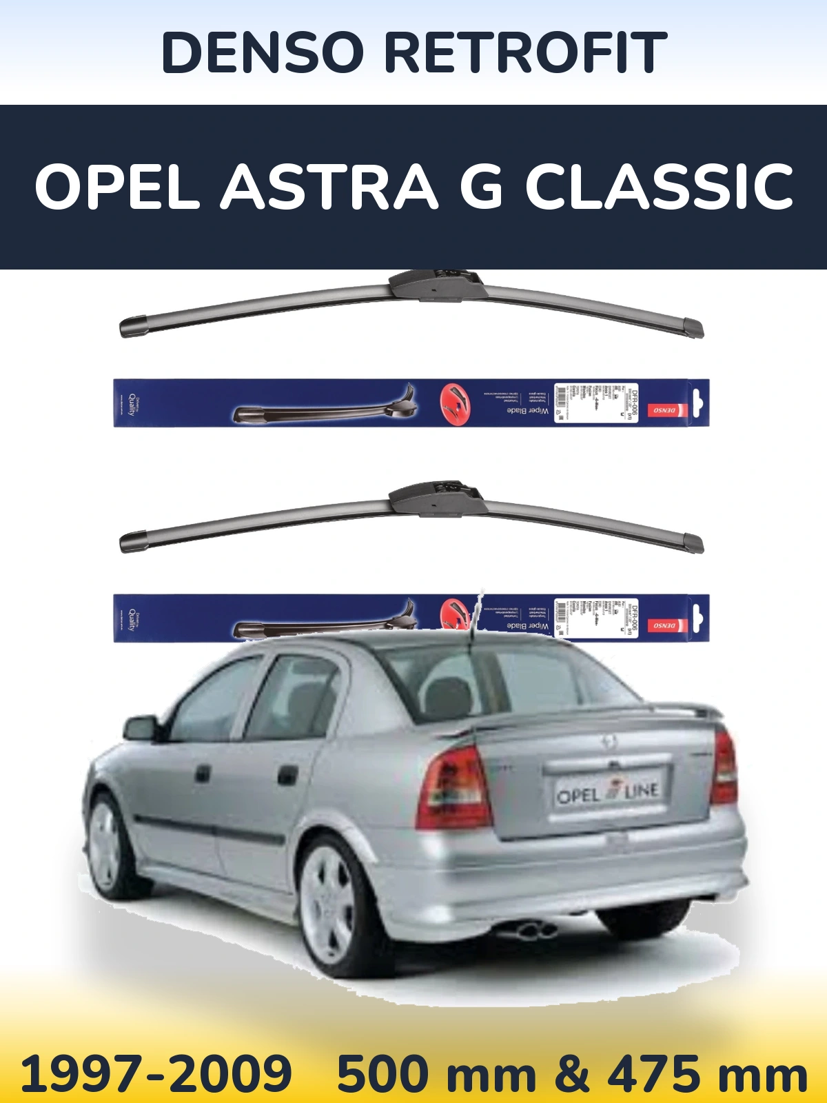 Комплект передних дворников Denso Retrofit 500 & 475 мм для Opel Astra G Classic 1997-2009