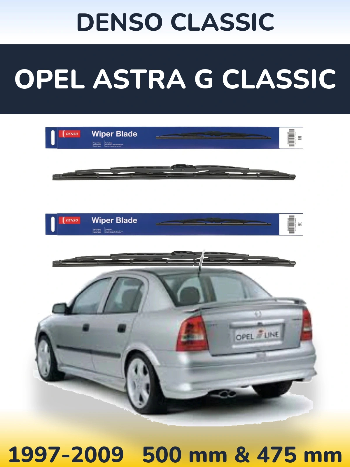 Комплект передних дворников Denso Classic 500 & 475 мм для Opel Astra G Classic 1997-2009