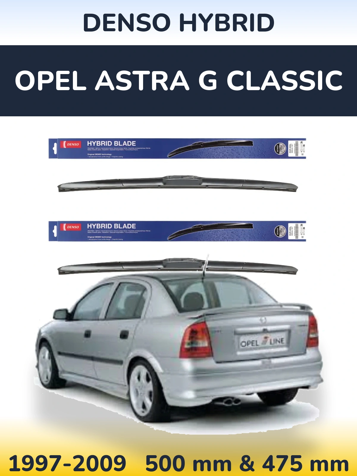 Комплект передних дворников Denso Hybrid 500 & 475 мм для Opel Astra G Classic 1997-2009