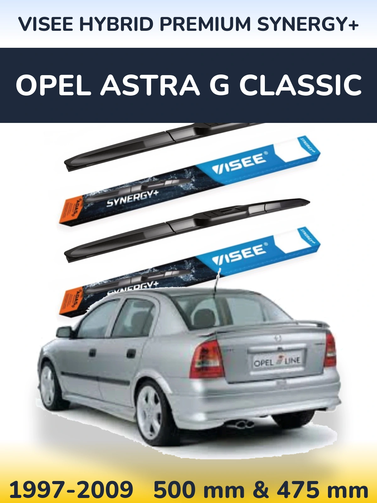 Front wiper blade set VISEE HYBRID PREMIUM SYNERGY+ 500 & 475 мм for Opel Astra G Classic 1997-2009