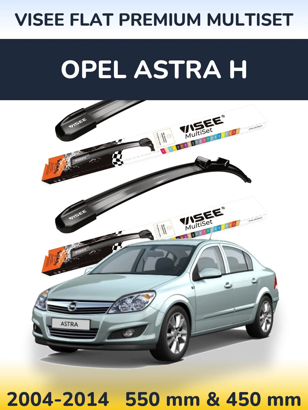 Front wiper blade set VISEE FLAT PREMIUM MultiSet 550 & 450 мм for Opel Astra H 2004-2014