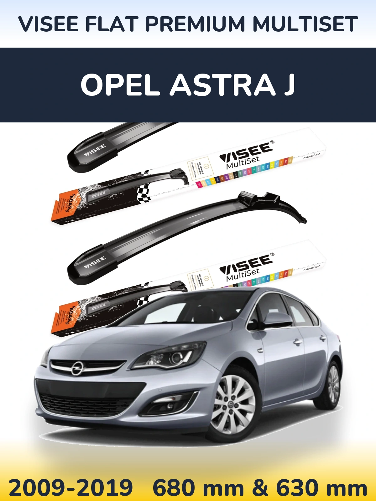 Front wiper blade set VISEE FLAT PREMIUM MultiSet 680 & 630 мм for Opel Astra J 2009-2019