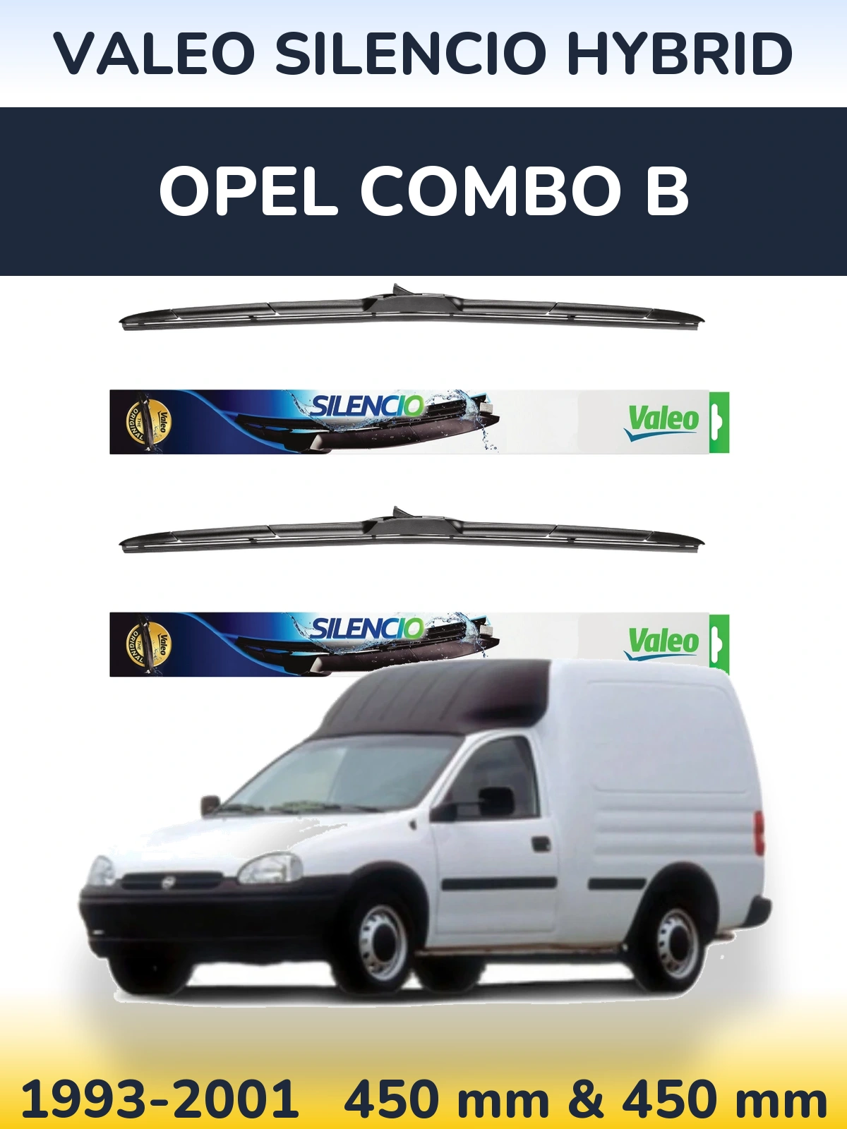 Комплект передних дворников Valeo Silencio Hybrid 450 & 450 мм для Opel Combo B 1993-2001