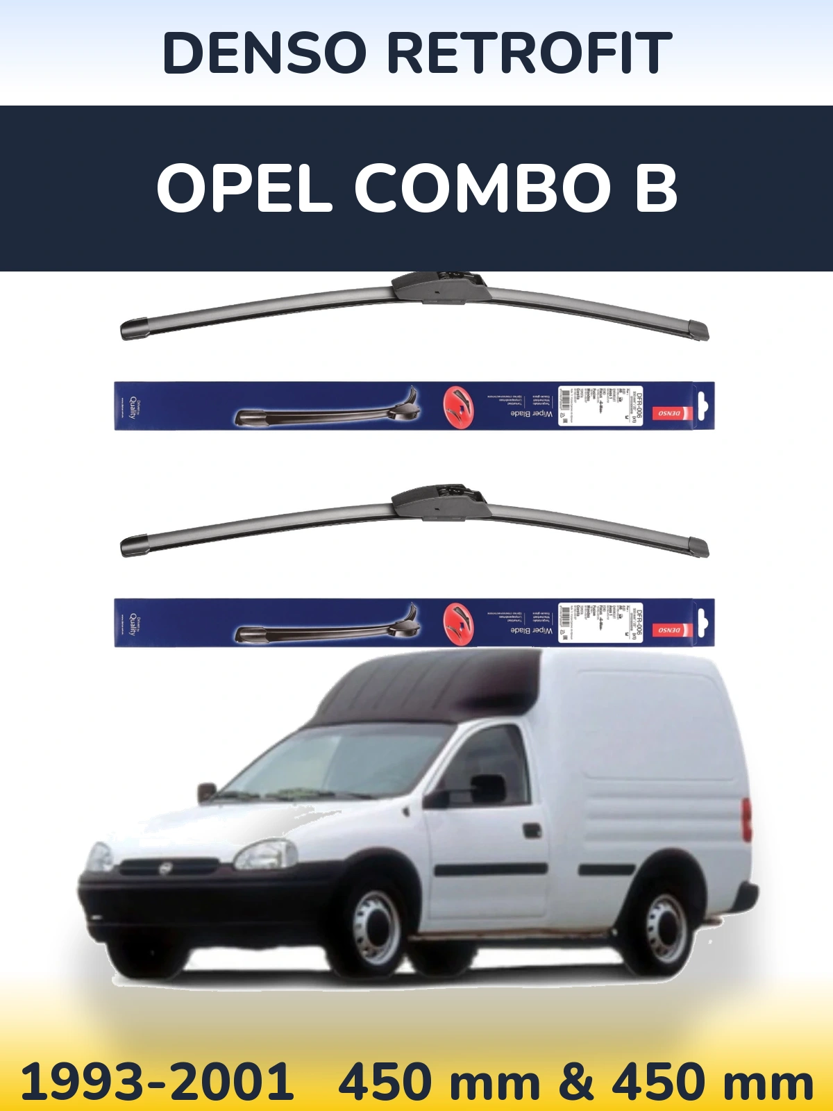 Front wiper blade set Denso Retrofit 450 & 450 mm for Opel Combo B 1993-2001