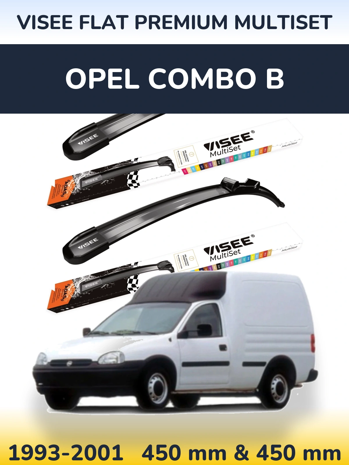 Komplet przednich wycieraczek VISEE FLAT PREMIUM MultiSet 450 & 450 mm do Opel Combo B 1993-2001
