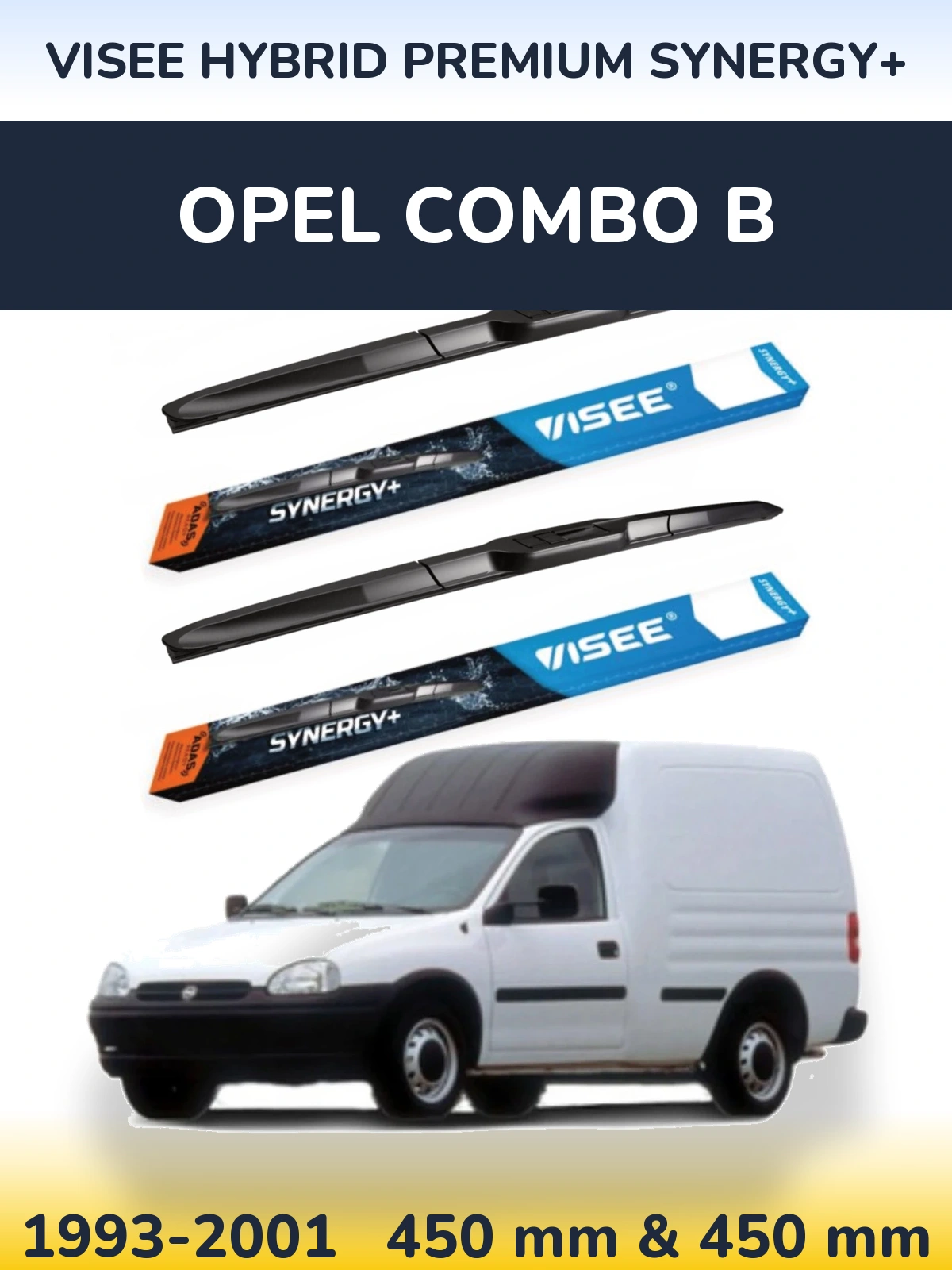 Front wiper blade set VISEE HYBRID PREMIUM SYNERGY+ 450 & 450 mm for Opel Combo B 1993-2001