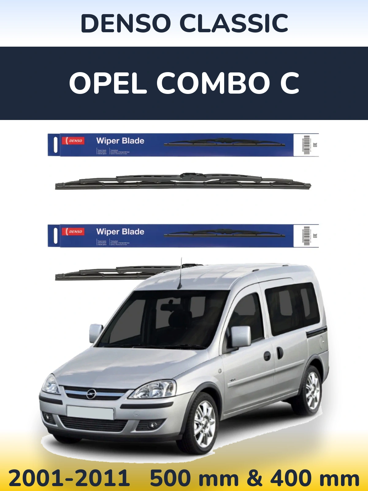 Front wiper blade set Denso Classic 500 & 400 мм for Opel Combo C 2001-2011