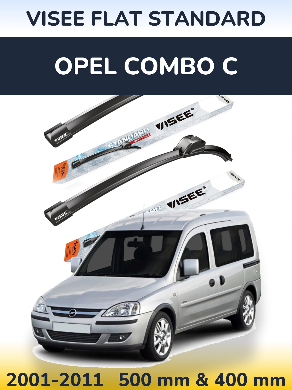 Front wiper blade set VISEE FLAT STANDARD 500 & 400 мм for Opel Combo C 2001-2011
