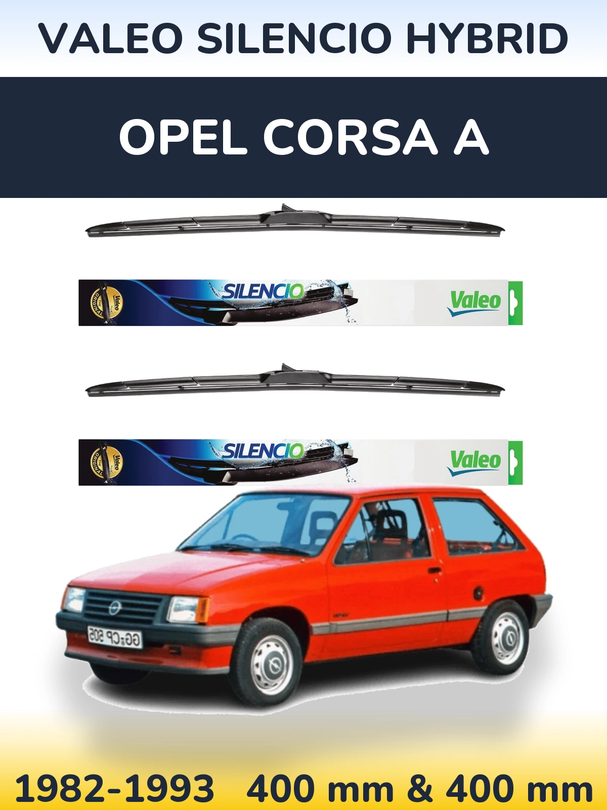 Front wiper blade set Valeo Silencio Hybrid 400 & 400 мм for Opel Corsa A 1982-1993