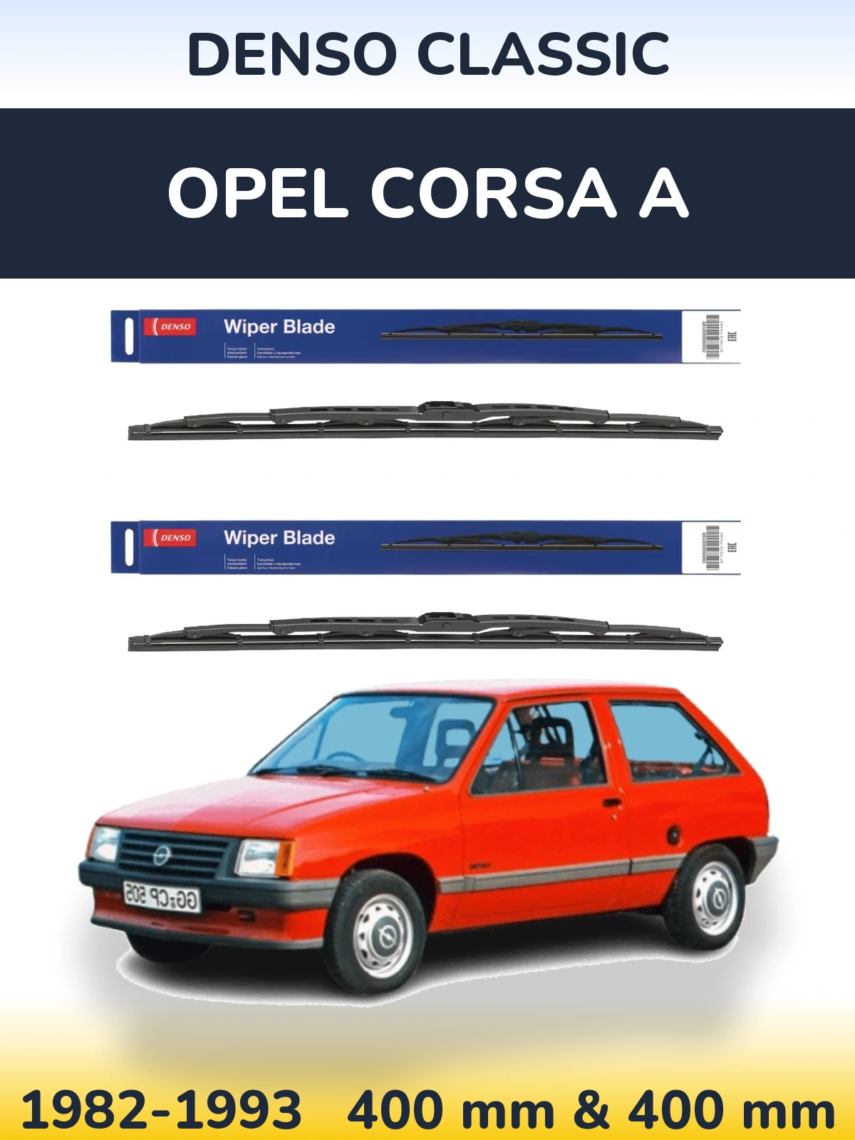 Front wiper blade set Denso Classic 400 & 400 mm for Opel Corsa A 1982-1993