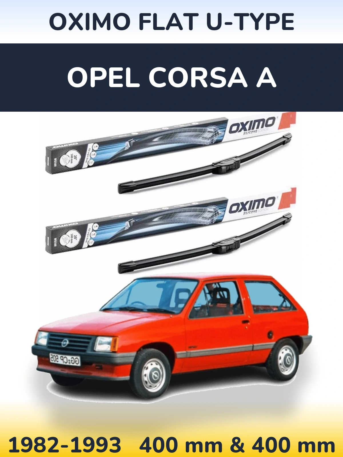 Комплект передних дворников Oximo Flat U-type 400 & 400 мм для Opel Corsa A 1982-1993