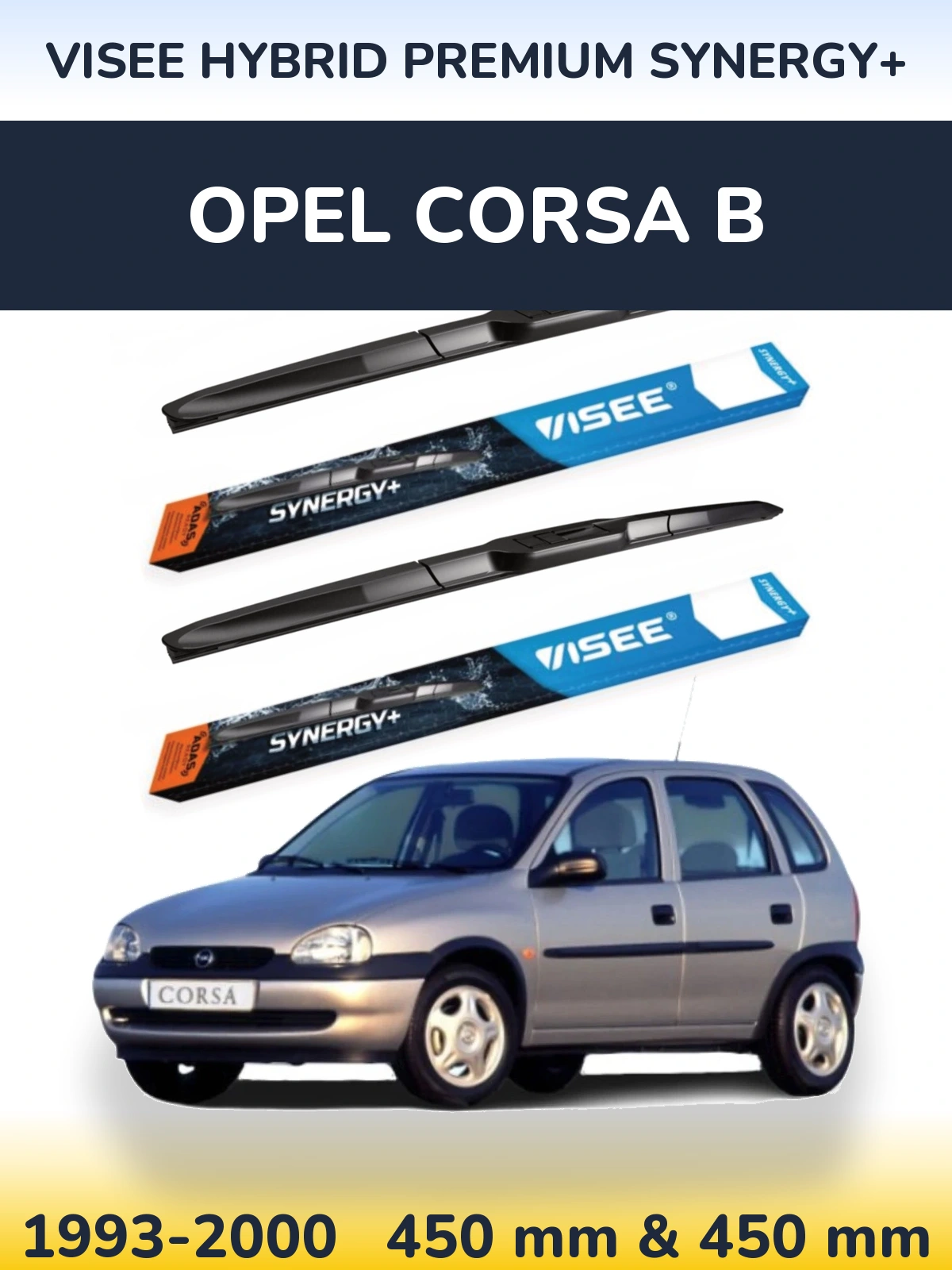 Front wiper blade set VISEE HYBRID PREMIUM SYNERGY+ 450 & 450 мм for Opel Corsa B 1993-2000
