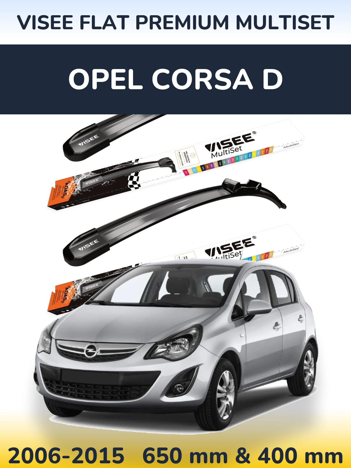Front wiper blade set VISEE FLAT PREMIUM MultiSet 650 & 400 мм for Opel Corsa D 2006-2015