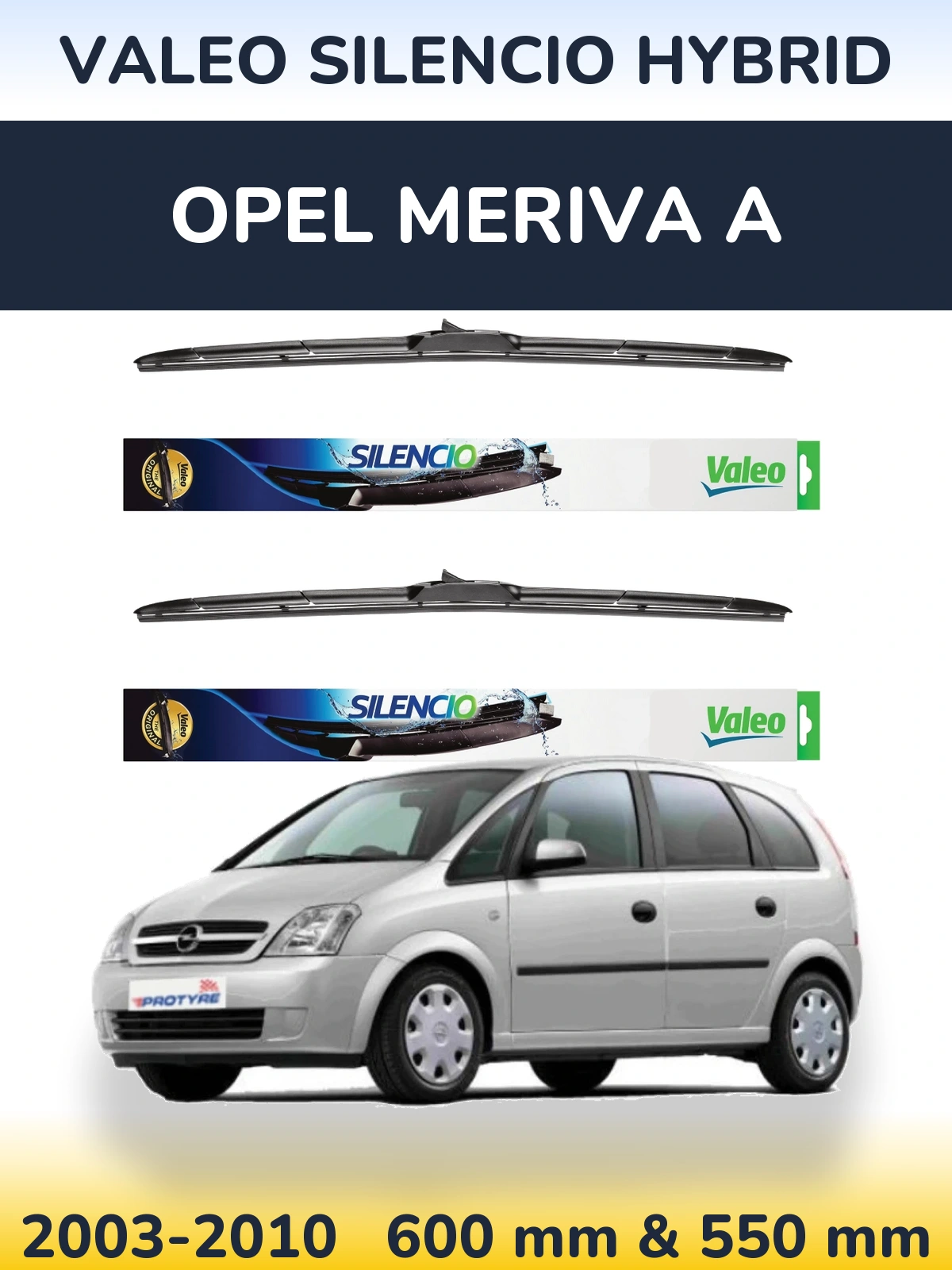 Front wiper blade set Valeo Silencio Hybrid 600 & 550 мм for Opel Meriva A 2003-2010