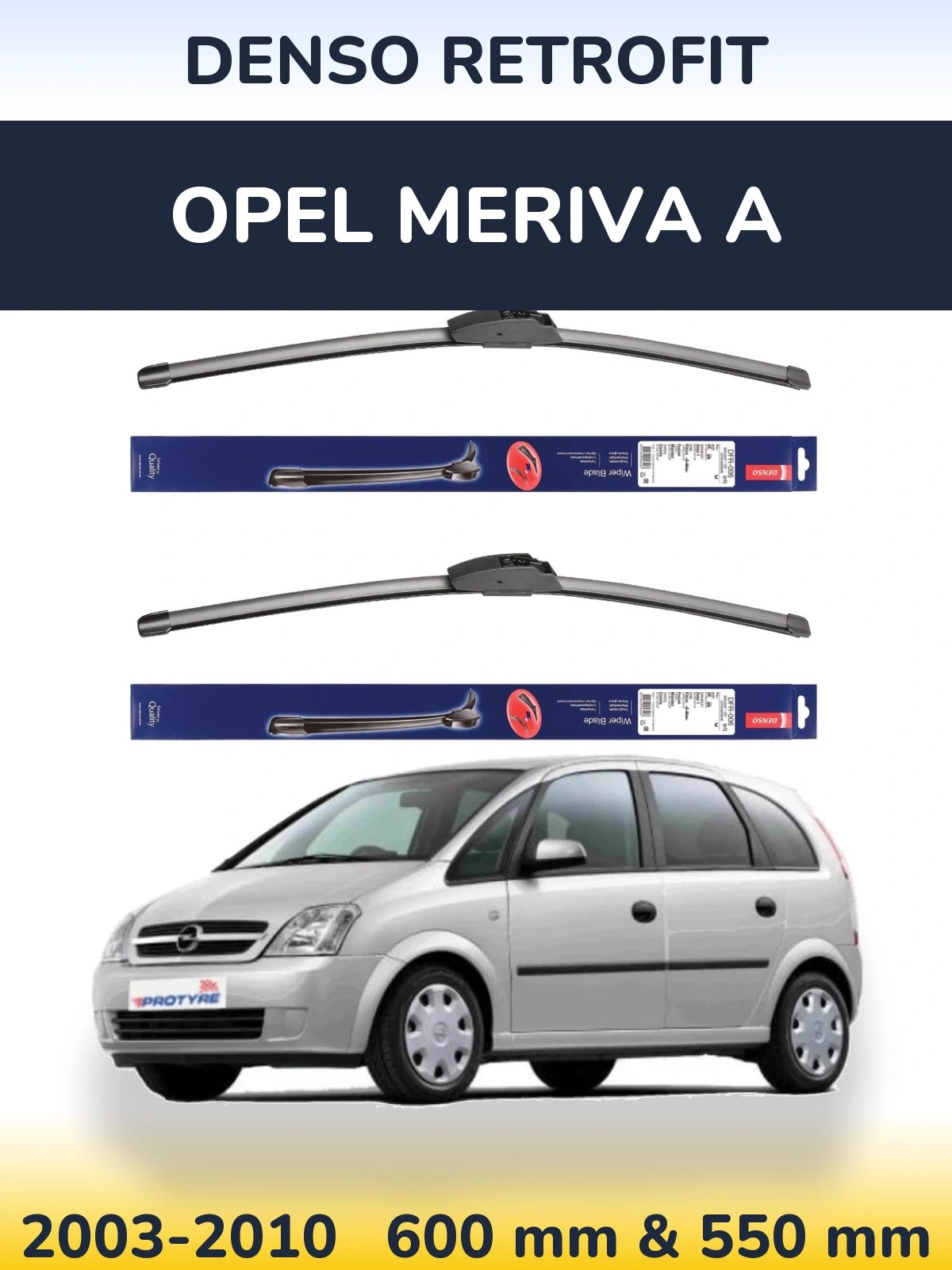 Front wiper blade set Denso Retrofit 600 & 550 мм for Opel Meriva A 2003-2010