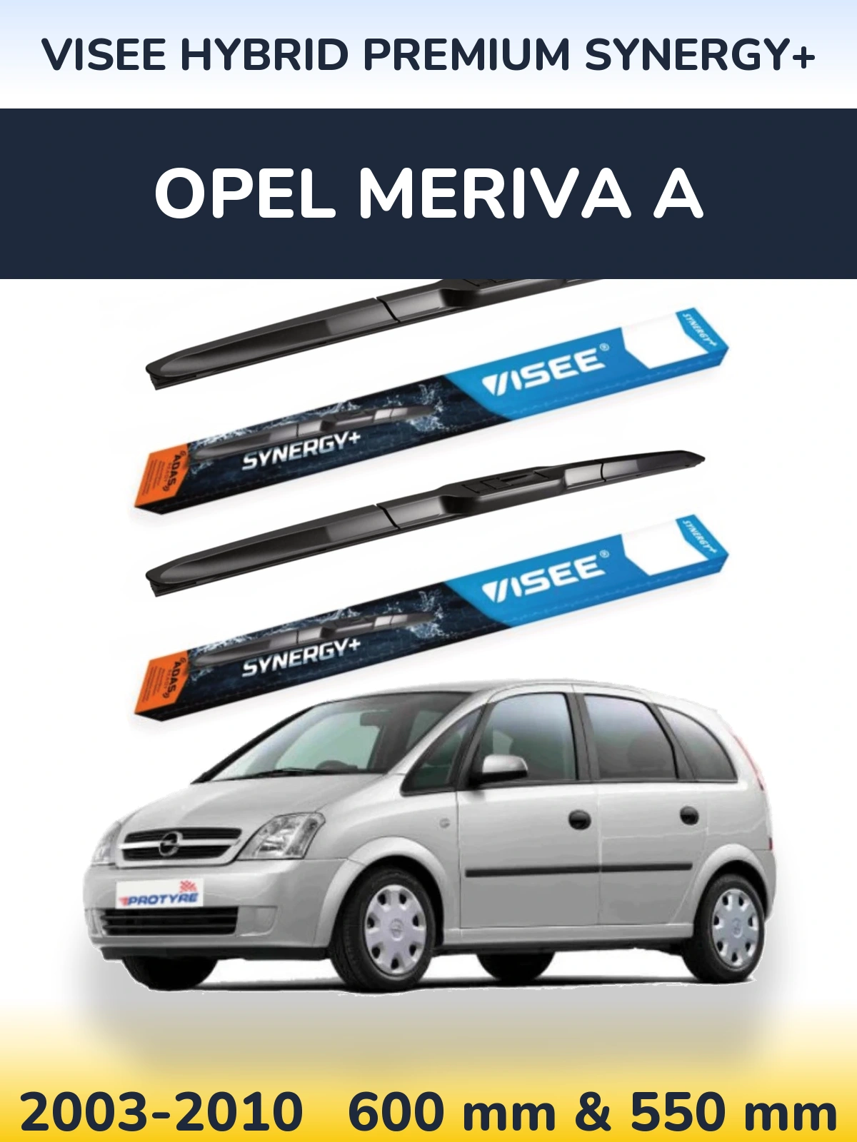 Front wiper blade set VISEE HYBRID PREMIUM SYNERGY+ 600 & 550 мм for Opel Meriva A 2003-2010