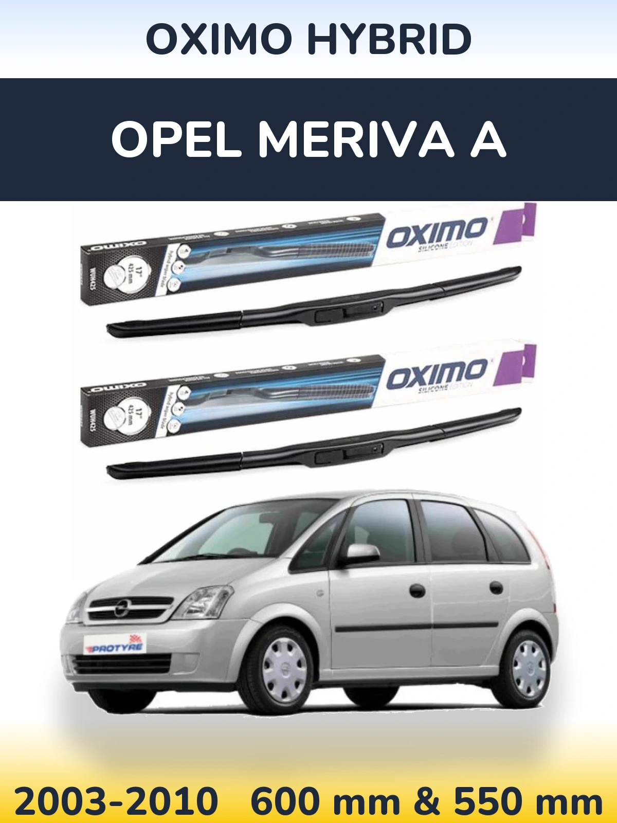 Front wiper blade set Oximo Hybrid 600 & 550 мм for Opel Meriva A 2003-2010