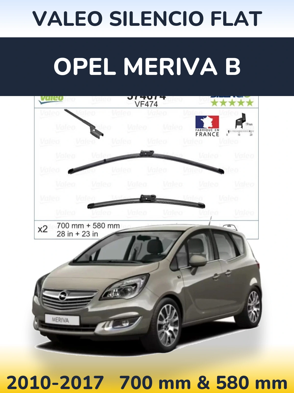 Комплект передніх щіток Valeo Silencio Flat 700 & 580 мм для Opel Meriva B 2010-2017