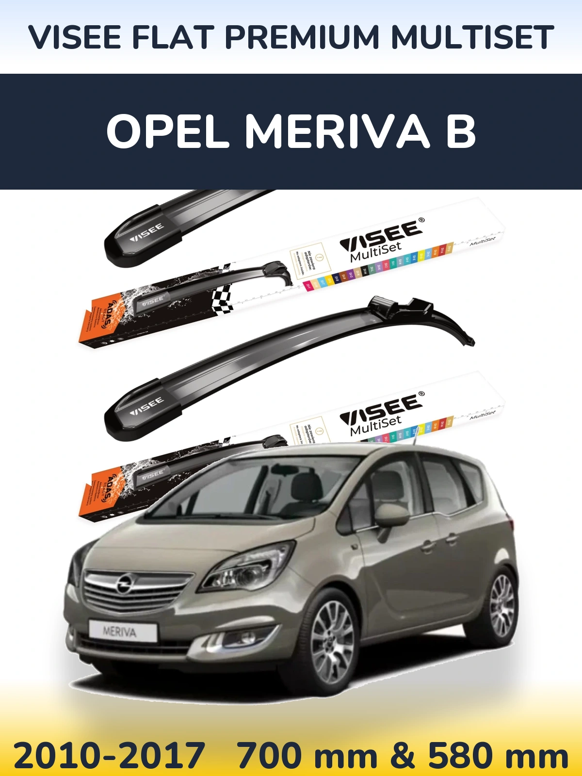 Front wiper blade set VISEE FLAT PREMIUM MultiSet 700 & 580 мм for Opel Meriva B 2010-2017