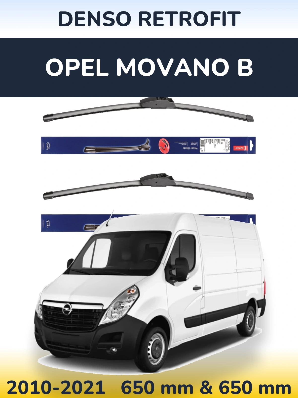 Front wiper blade set Denso Retrofit 650 & 650 mm for Opel Movano B 2010-2021