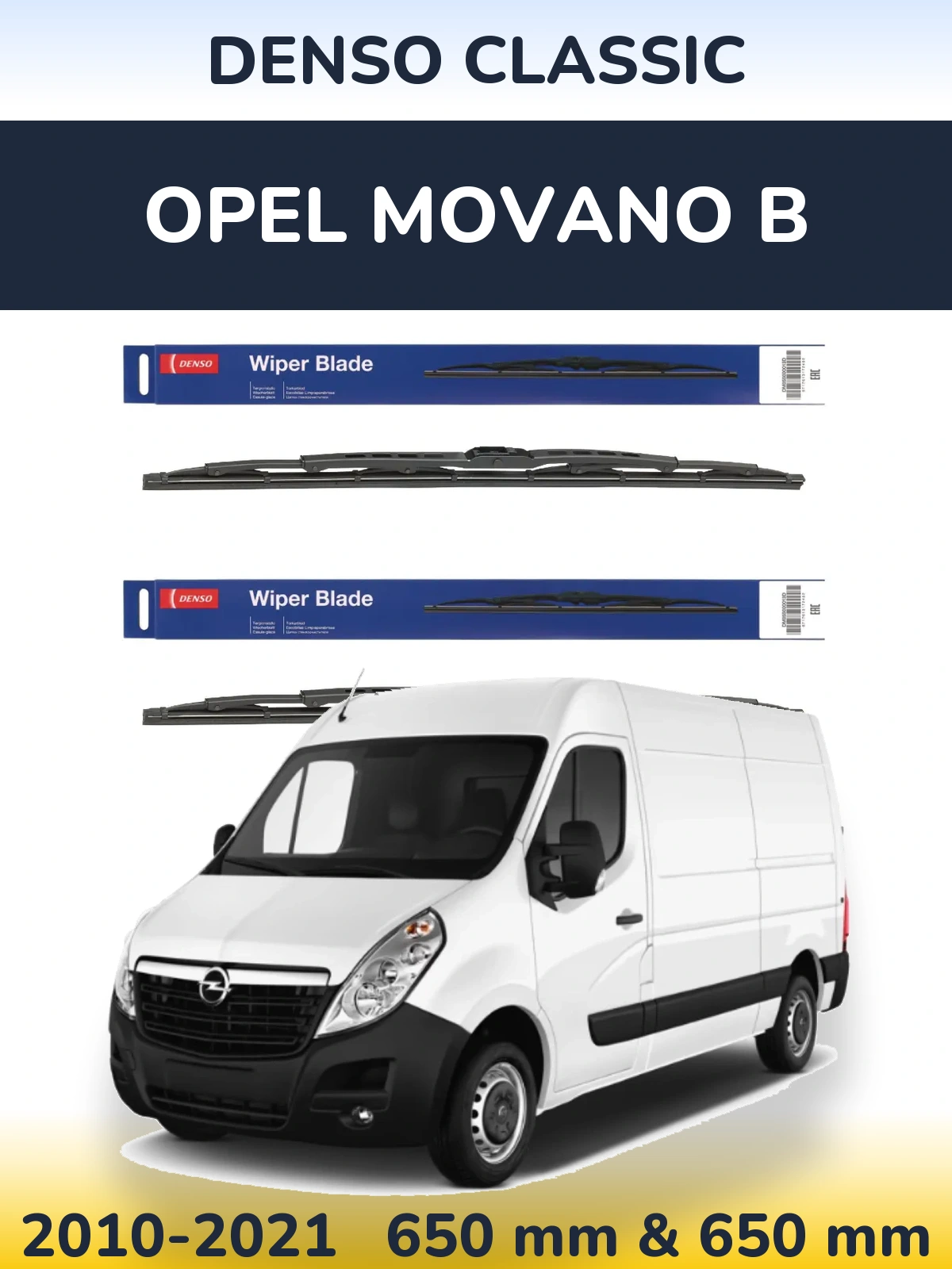 Front wiper blade set Denso Classic 650 & 650 mm for Opel Movano B 2010-2021