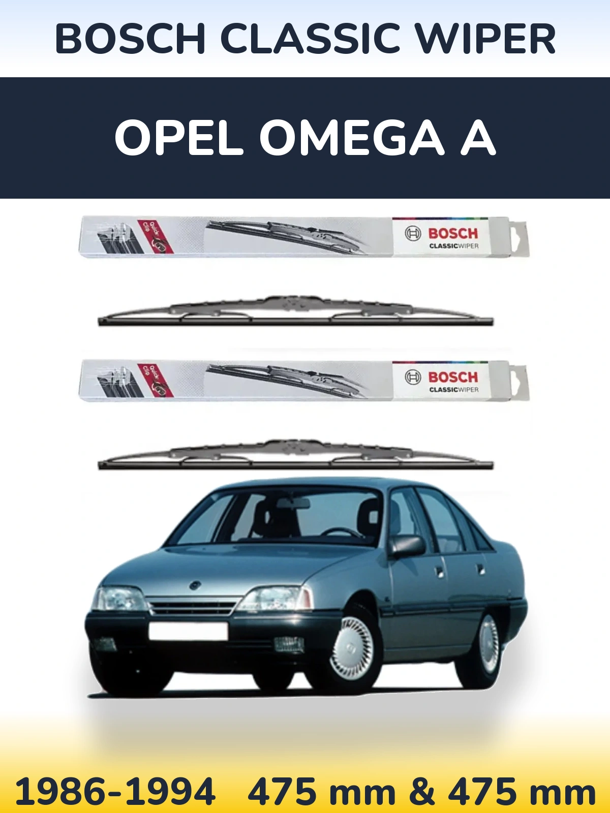 Front wiper blade set BOSCH Classic Wiper 475 & 475 мм for Opel Omega A 1986-1994