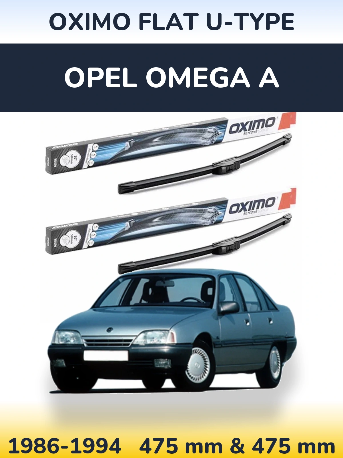 Front wiper blade set Oximo Flat U-type 475 & 475 мм for Opel Omega A 1986-1994