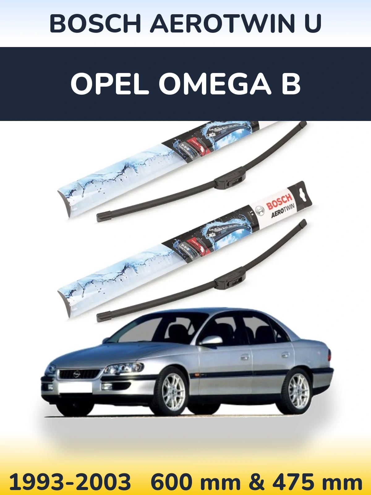 Komplet przednich wycieraczek BOSCH AeroTwin U 600 & 475 mm do Opel Omega B 1993-2003