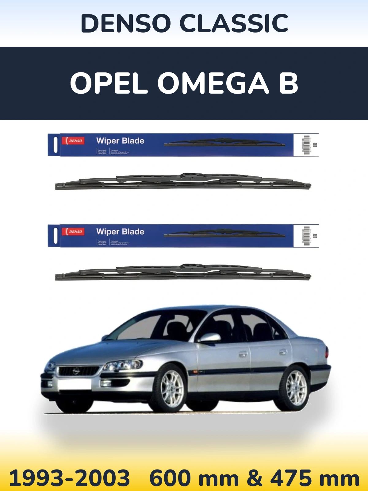 Front wiper blade set Denso Classic 600 & 475 мм for Opel Omega B 1993-2003