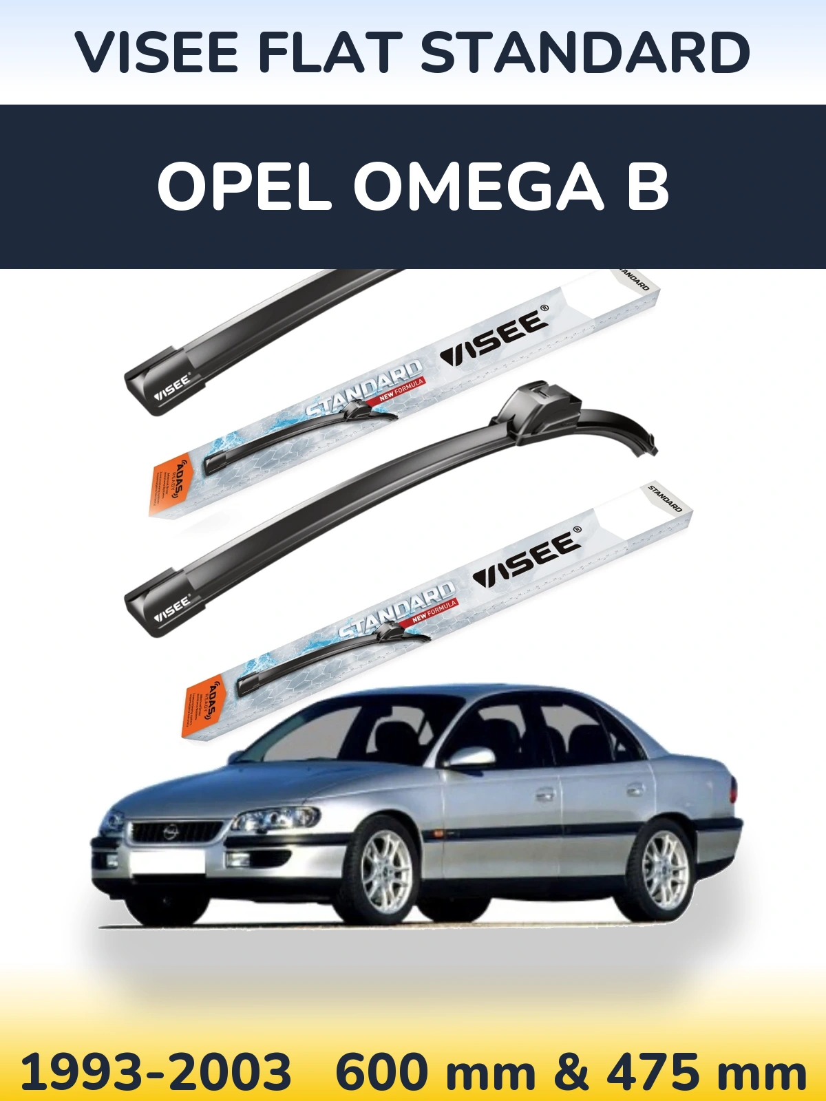 Front wiper blade set VISEE FLAT STANDARD 600 & 475 мм for Opel Omega B 1993-2003