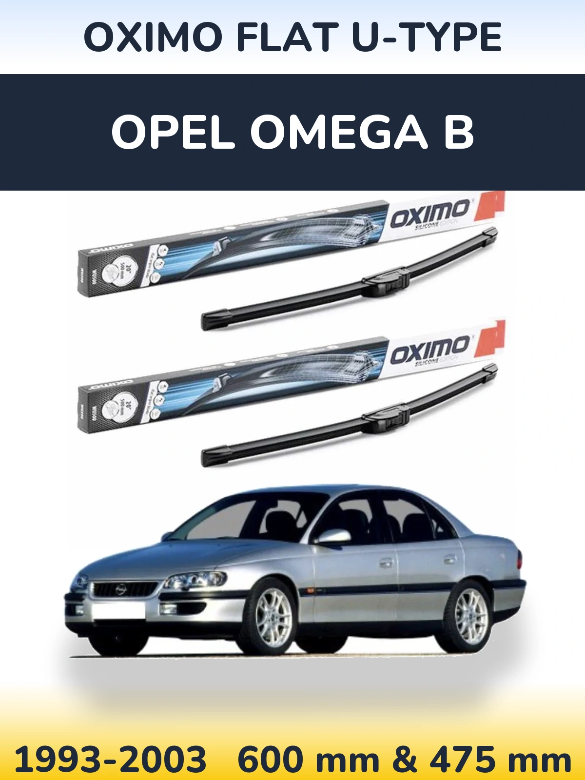 Front wiper blade set Oximo Flat U-type 600 & 475 мм for Opel Omega B 1993-2003