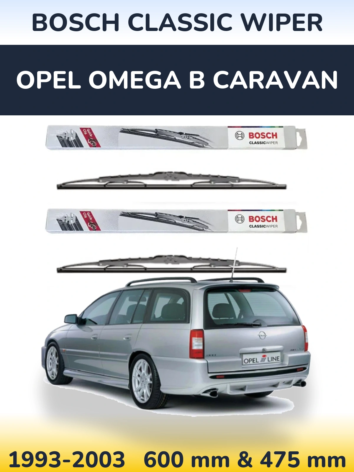 Komplet przednich wycieraczek BOSCH Classic Wiper 600 & 475 mm do Opel Omega B Caravan 1993-2003