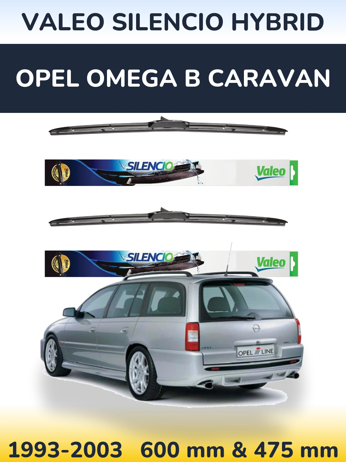 Комплект передних дворников Valeo Silencio Hybrid 600 & 475 мм для Opel Omega B Caravan 1993-2003